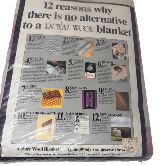 Royal Wool Blanket New Zealand Heavy 100% Pure Wool Pink White Vintage - Picture 5 of 8